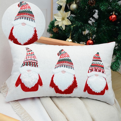 

Christmas Three Gnome Pillow Cover Embroidery Quality Pillow Case for Bedroom Livingroom Dwarf Cushion Cover