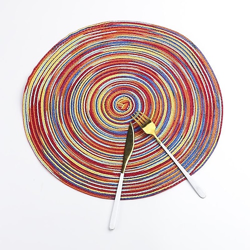 

nordic cotton yarn placemat colorful satin dyed ramie woven anti-scald heat insulation pad coaster tea mat round plate mat bowl mat
