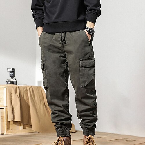 

Men's Cargo Pants Fleece Pants Winter Pants Trousers Multi Pocket Solid Colored Warm Daily Going out Streetwear Chic & Modern Casual Green Grey Micro-elastic