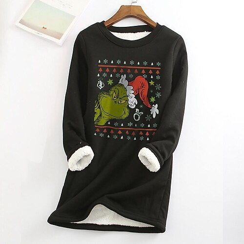 

Women's Sweatshirt Pullover Sherpa Fleece Teddy Blue Yellow Black Grinch Christmas Round Neck Long Sleeve Fleece S M L XL XXL 3XL