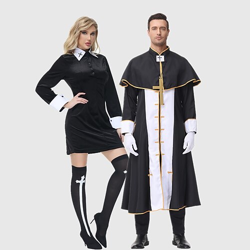 

Nun Priest Couples' Costumes Men's Women's Movie Cosplay Cosplay Halloween Black Dress Shawl Gloves Halloween Carnival Masquerade Polyester / Socks