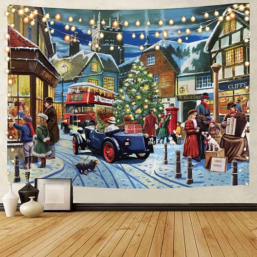 

Christmas Tree Wall Tapestry Photography Background Art Decor Santa Claus Gift Snowman Fireplace Blanket Curtain Hanging Home Bedroom Living Room Decoration Polyester