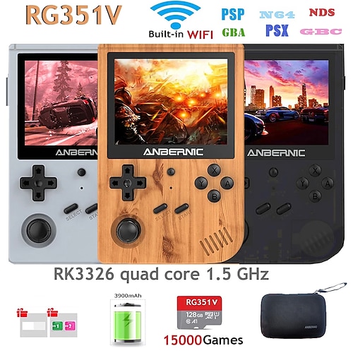 

RG351V Handheld Game Console , Open Source System Built-in WiFi Online Sparring 128G TF Card 15000 Classic Games , 3.5inch IPS Screen Retro Game Console Christmas Gifts for Kids