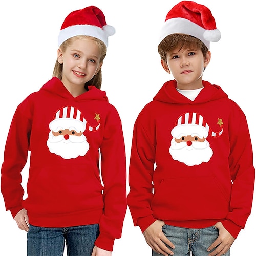 

Kids Girls' Ugly Christmas Hoodie Santa Claus Christmas Gifts Long Sleeve Pocket Vacation 7-13 Years Winter Red White