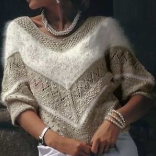 

Women's Pullover Sweater jumper Jumper Crochet Knit Knitted Striped V Neck Stylish Casual Outdoor Daily Winter Fall Blue Pink S M L / Cotton / Long Sleeve / Cotton / Holiday / Regular Fit