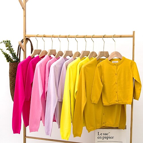 

Mommy and Me Cardigan Cotton Solid Color Dark Yellow Light Purple Deep Green Long Sleeve Active Matching Outfits / Fall / Winter