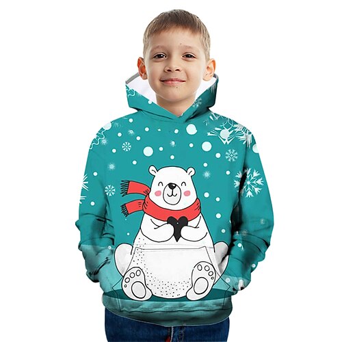 

Kids Boys Ugly Christmas Hoodie Pullover Graphic Bear Long Sleeve Pocket Children Top Outdoor Hoodie Active Fashion Blue Winter 7-13 Years