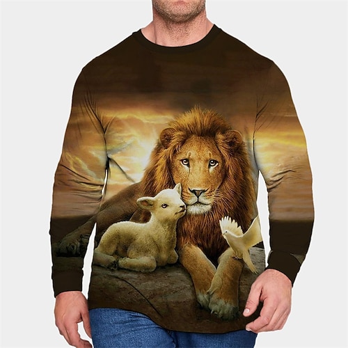 

Men's Plus Size T shirt Tee Big and Tall Lion Crew Neck Spring Fall Designer Basic Comfortable Big and Tall Outdoor Street Tops