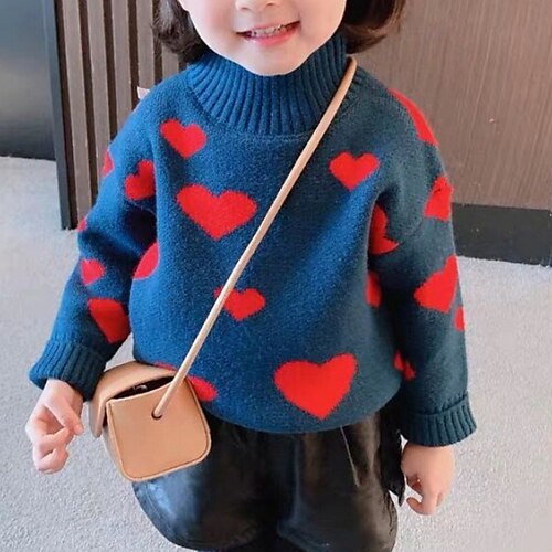 

Toddler Girls' Sweater Heart Outdoor Long Sleeve Fashion 3-7 Years Winter Blue