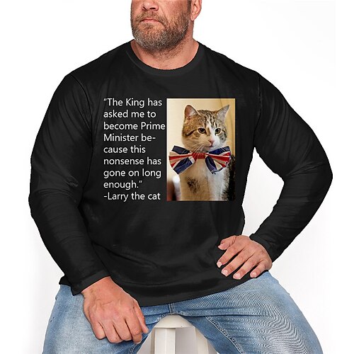 

Men's Plus Size T shirt Tee Big and Tall Graphic Crew Neck Long Sleeve Spring & Fall Basic Fashion Streetwear Comfortable Casual Sports Tops / Cat