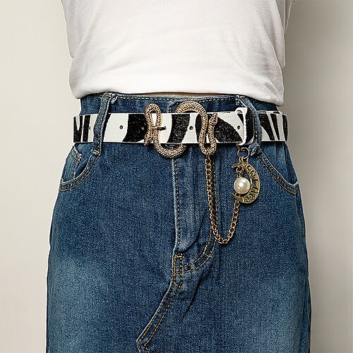 

Women's Belt PU Black And White Waist Belt Dailywear Daily Color Block