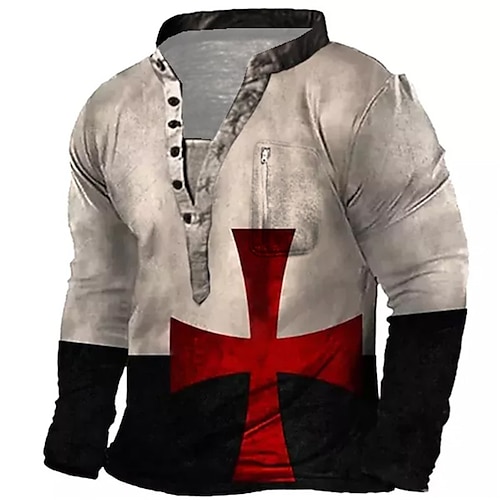 

Men's Sweatshirt Pullover Light gray Standing Collar Color Block Knights Templar Graphic Prints Zipper Print Daily Sports Holiday 3D Print Basic Streetwear Designer Spring & Fall Clothing Apparel