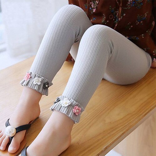 

Kids Girls' Leggings Solid Color Fashion Outdoor Cotton 3-7 Years Winter Black Pink Light Gray / Cute / Floral / Fall