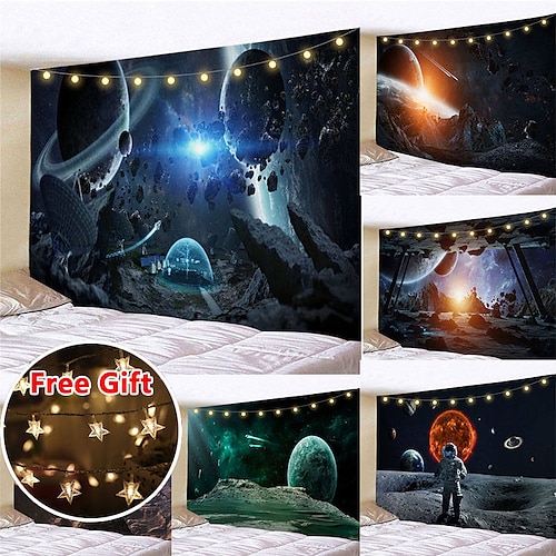 

Galaxy Universe Wall Tapestry Art Decor Blanket Curtain Picnic Tablecloth Hanging Home Bedroom Living Room Dorm Decoration Gift Polyester (with LED String Lights)