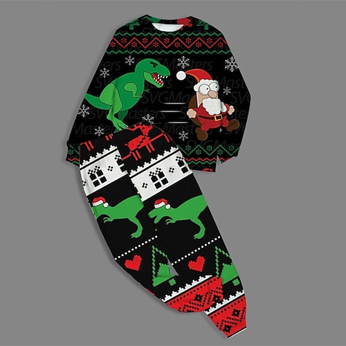 

2 Pieces Toddler Boys Ugly Christmas Sweatshirt Pullover & Pants Outfit Animal Santa Claus Dinosaur Long Sleeve Crewneck Set Casual Cool Daily Winter Fall 7-13 Years Black