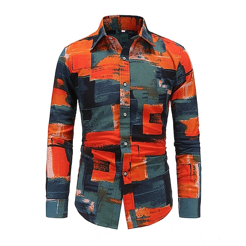 

Men's Shirt Geometric Color Block Geometry Classic Collar Orange Casual Daily Print Clothing Apparel Fashion Casual Classic / Club