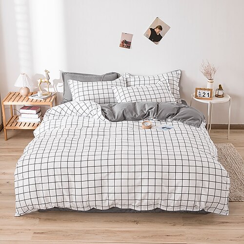 

Black and white lattice Yellow blue purple Fashion Simple style Printed Duvet Cover Sets Reactive Print 3/4pcs (1 Duvet Cover 1 Flat Sheet 2 pillow case- AU Single 1pcs)