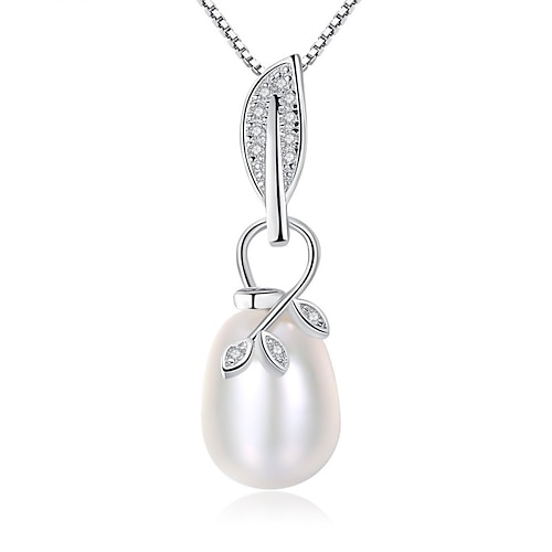 

Necklace Clear Freshwater Pearl S925 Sterling Silver Women's Fashion Elegant Classic Leaf Luminous Wedding Oval Necklace For Wedding Engagement