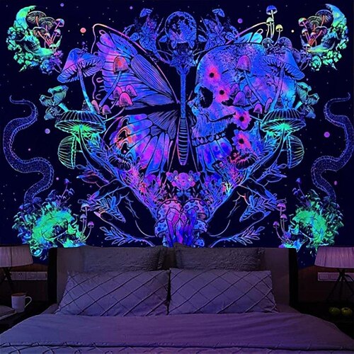 

Blacklight UV Reactivae Wall Tapestry Butterfly Tarot Art Decor Blanket Curtain Picnic Tablecloth Hanging Home Bedroom Living Room Dorm Decoration Polyester