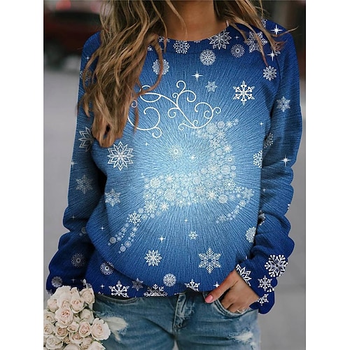 

Women's Sweatshirt Pullover Streetwear Blue Graphic Street Round Neck Long Sleeve S M L XL 2XL 3XL