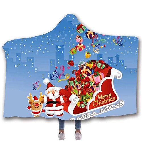 

Christmas Wearable Fleece Blanket Hooded with Sleeves and Foot Pockets for Adult Women Men, Micro Plush Comfy Wrap Sleeved Throw Blanket Robe Large