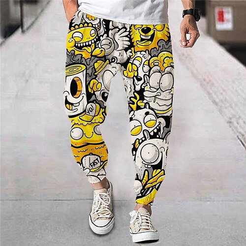

Men's Joggers Trousers Drawstring Elastic Waist 3D Print Cartoon Graphic Prints Comfort Breathable Sports Outdoor Casual Daily Streetwear Designer Yellow Rainbow Micro-elastic
