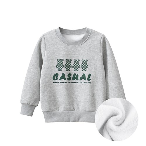

Toddler Boys Sweatshirt Pullover Letter Bear Long Sleeve Children Top Outdoor Sweatshirt Adorable Daily Black Gray Winter 7-13 Years / Fall