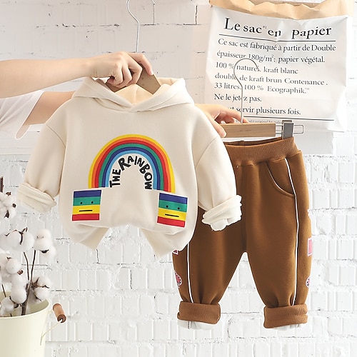 

2 pezzi Bambino (1-4 anni) Da ragazzo Felpa con cappuccio e pantaloni Vestito Arcobaleno Manica lunga Cotone Impostare Esterno Attivo Adorabile Inverno Autunno 3-7 anni Beige