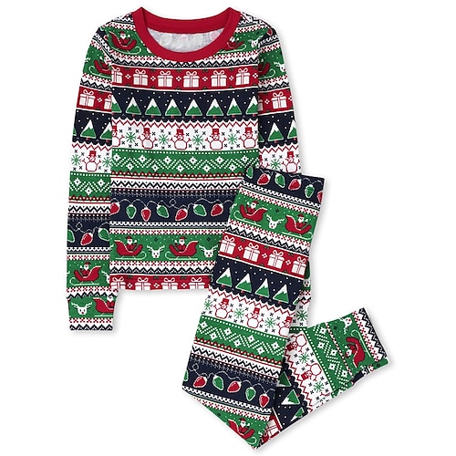 

2 Pieces Kids Girls' Ugly Christmas Santa Claus Crewneck Pants Suit Set Long Sleeve Cute Christmas Gifts 7-13 Years Winter Green / Fall