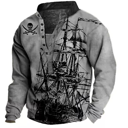 

Men's Sweatshirt Pullover Gray Standing Collar Graphic Prints Boat Print Casual Daily Sports 3D Print Streetwear Designer Casual Spring Fall Clothing Apparel Hoodies Sweatshirts Long Sleeve