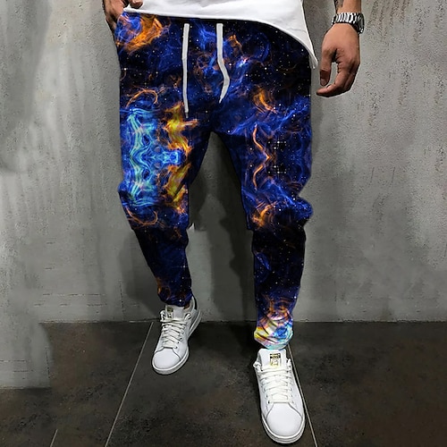 

Men's Joggers Trousers Casual Pants Drawstring Elastic Waist 3D Print Galaxy Star Graphic Prints Comfort Casual Daily Streetwear Basic Fashion Blue Rainbow Micro-elastic / Elasticity
