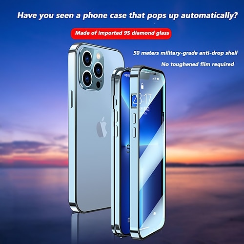 

Full Body Phone Case For Apple iPhone 14 Pro Max 14 Plus 13 12 Pro Max Frosted Anti-Scratch Shockproof Solid Colored Stainless Steel Tempered Glass with Lock Buckle Installatio
