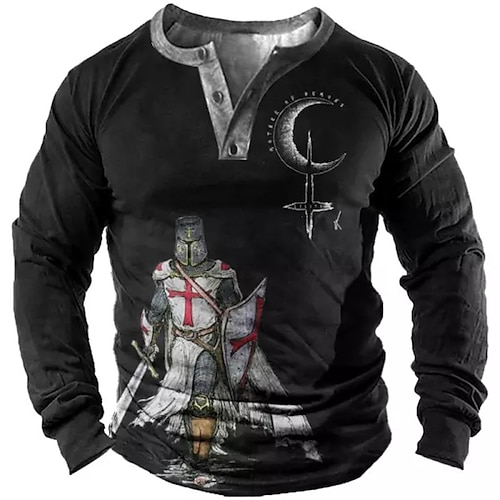 

Men's Unisex Sweatshirt Pullover Button Up Hoodie Black Henley Collar Knights Templar Graphic Prints Print Casual Daily Sports 3D Print Designer Casual Big and Tall Spring & Fall Clothing Apparel