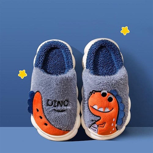 

Kid Winter Home Slippers Dinosaurs, Warm House Fluffy Snowflakes Fleece Slippers with Anti- Skid Sole, Winter Shoes for Indoor, Outdoor