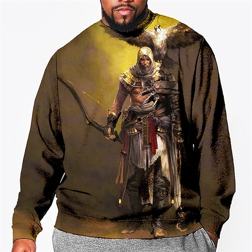 

Men's Plus Size Pullover Sweatshirt Big and Tall Graphic Crew Neck Long Sleeve Spring & Fall Basic Fashion Streetwear Comfortable Casual Sports Tops