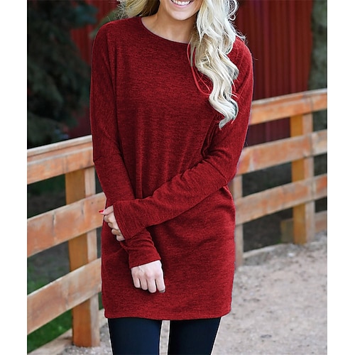 

Women's Jumper Waffle Knit Hollow Out Solid Color Crew Neck Casual Daily Winter Fall Green Wine S M L / Long Sleeve