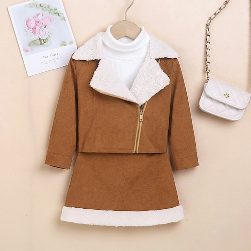 

2 Pieces Toddler Girls' Solid Color Clothing Set Set Long Sleeve Fashion School 7-13 Years Winter Brown / Cute / Fall / Above Knee