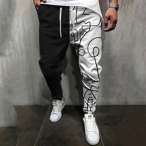 

Men's Joggers Trousers Casual Pants Drawstring Elastic Waist 3D Print Color Block Graphic Prints Comfort Casual Daily Streetwear Basic Fashion White / Black Green Micro-elastic