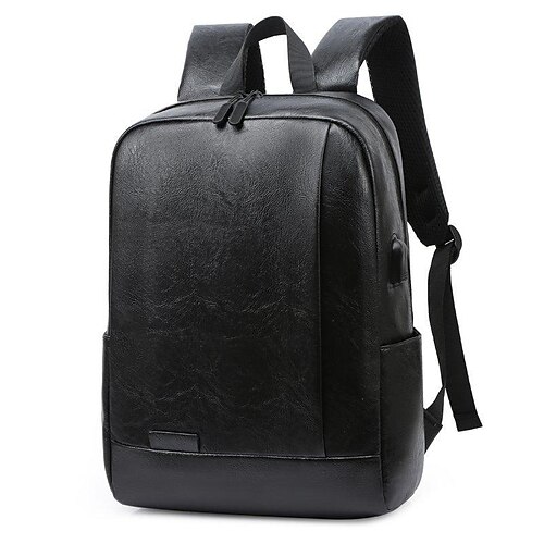 

Men's Unisex Commuter Backpack PU Leather Solid Color Floral Print Large Capacity Waterproof Zipper Daily Camping & Hiking Office & Career Black