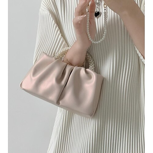 

Women's Girls' Evening Bag Top Handle Bag PU Leather Metallic Pearl Party / Evening Daily Date Pearl White Pearl powder