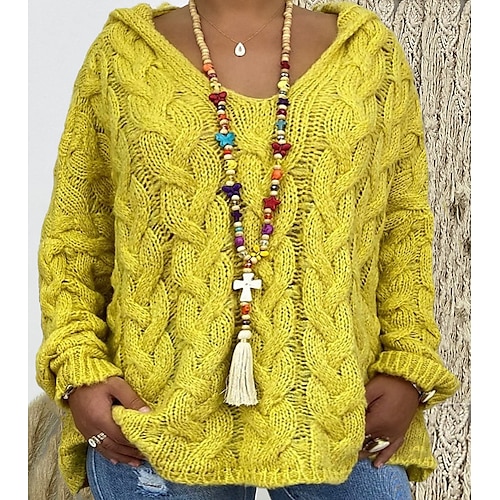 

Women's Plus Size Tops Blouse Plain Long Sleeve Hooded Basic Casual Daily Going out Acrylic Winter Fall Black Yellow