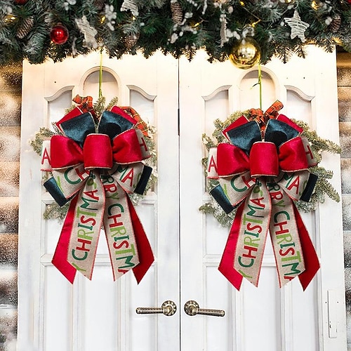 

Christmas Bow Color Letter Printing Multi-Layer Bow Christmas Door Hanging Ornament Bow for Party and Dining Room