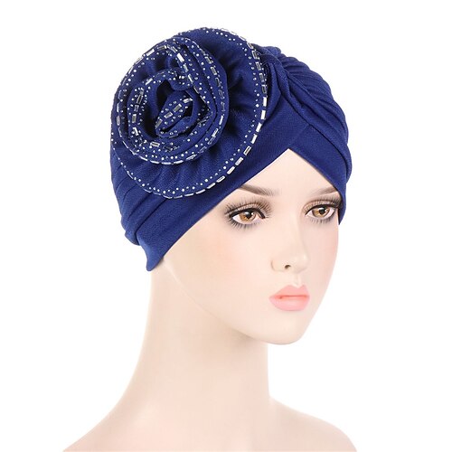 

5 Colors Bandanas Women Stretchy Turban Flower with Crystal Muslim Hat Headband Warp Female Hijab Indian Cap Head Wrap for Female