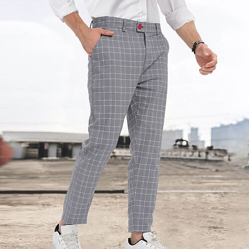 

Men's Chinos Trousers Jogger Pants Plaid Dress Pants Pocket Breathable Soft Casual Daily Fashion Streetwear Gray Micro-elastic / Spring