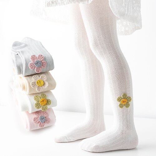 

Toddler Girls' Stockings Pink Beige Gray Solid Color Floral Mesh Spring Summer Cute Daily 1-5 Years