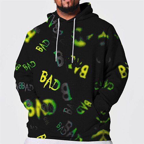 

Men's Plus Size Pullover Hoodie Sweatshirt Big and Tall Letter Hooded Long Sleeve Spring & Fall Basic Fashion Streetwear Comfortable Daily Wear Vacation Tops