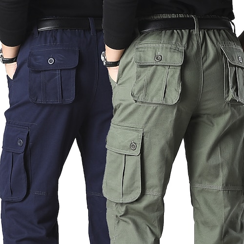 

Men's Cargo Pants Trousers Leg Drawstring Multi Pocket Straight Leg Solid Color Comfort Breathable Full Length Casual Daily Going out 100% Cotton Sports Stylish ArmyGreen Grass Green Micro-elastic