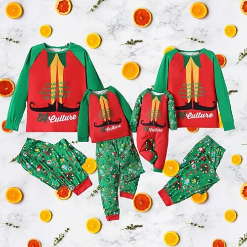 

Family Look Christmas Pajamas Letter Santa Claus Christmas Tree Home Green Long Sleeve Daily Matching Outfits