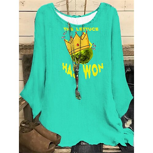 

Women's Plus Size Tops Blouse Shirt Letter Print Long Sleeve Crewneck Casual Daily Vacation Polyester Winter Fall Blue