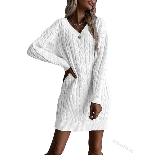 

Women's Sweater Dress Casual Dress Mini Dress Blue Pink Beige Gray White Black Long Sleeve Pure Color Knit Winter Fall V Neck Stylish Casual Fall Dress Loose Fit 2022 S M L XL 2XL / Winter Dress